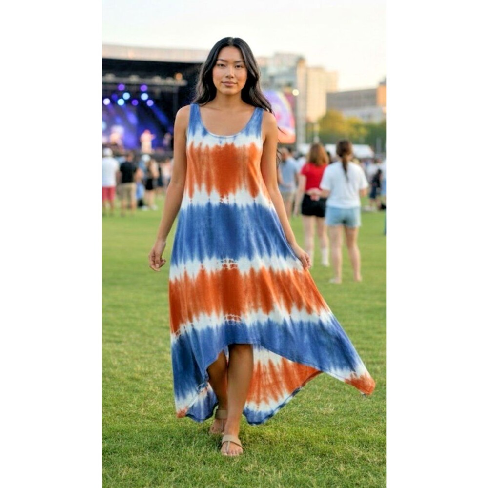 True Rock NEW! womens summer sleeveless tie die print maxi dress sz M hippie